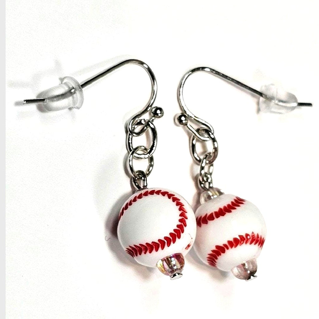 Baseball Acrylic Beaded Sporty Fasion Dangling Drop Earrings. Baseball player, fan, cheerleaders