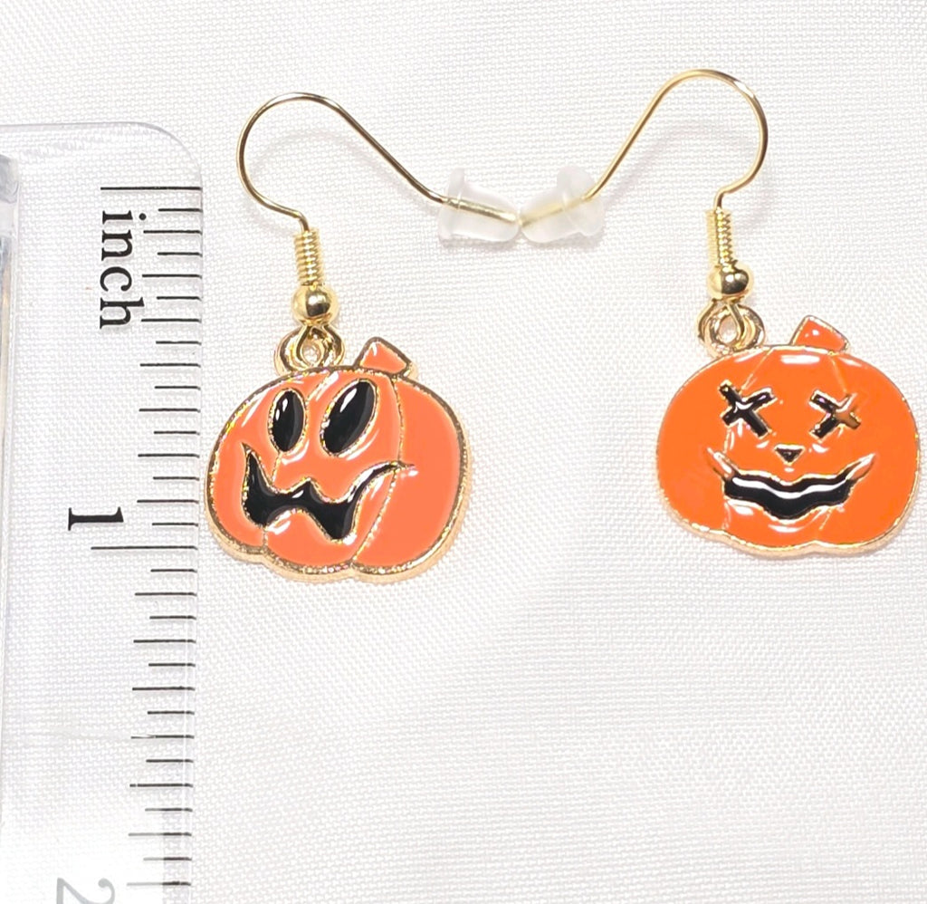 Mismatched Halloween Jack-O'- Lantern Whimsical  Drop Earrings