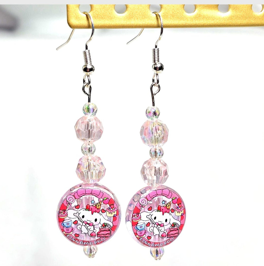 Cinnamoroll pink beaded dangling drop  earrings