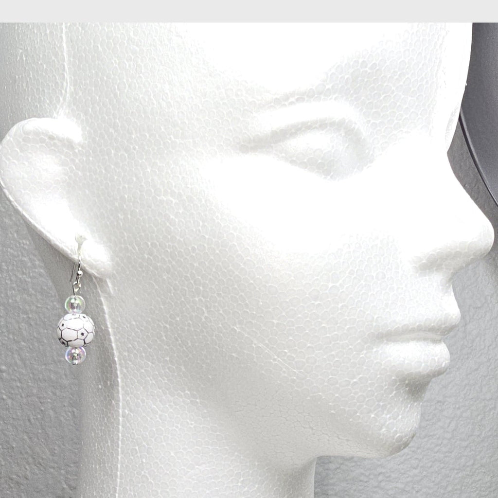 Soccer Ball Acrylic Beaded Sporty Fashion Dangling Drop Earrings. Soccer player, fan, cheerleaders, mom