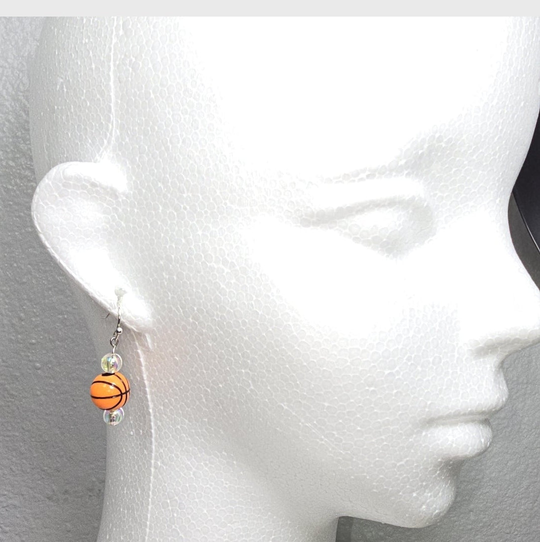 Basketball Acrylic Beaded Sporty Fahion Dangling Drop Earrings. Basketball player, fan, cheerleaders