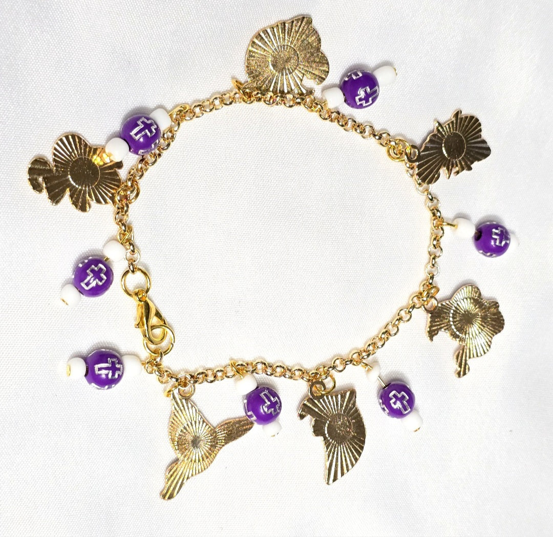 Fun Purple Ghost and Reaper Charm Beaded Bracelet: Halloween Aesthetic