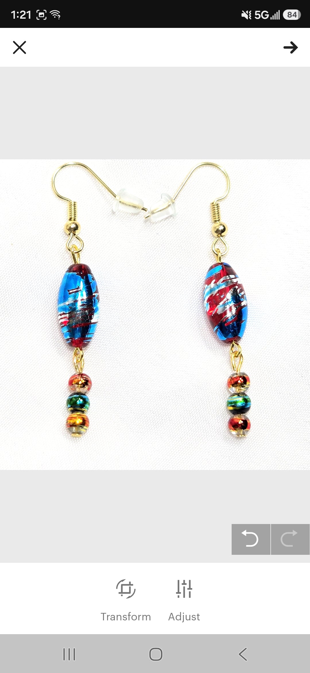 Multi-colored Blue Handpainted Murano Glass Drop Earrings with Gold Accents