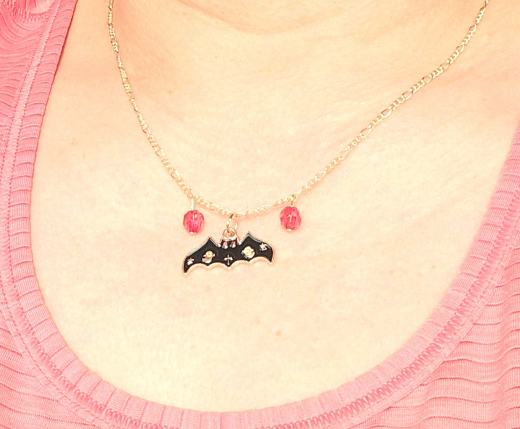 Handmade Enamel Bat Halloween Spooky Necklace