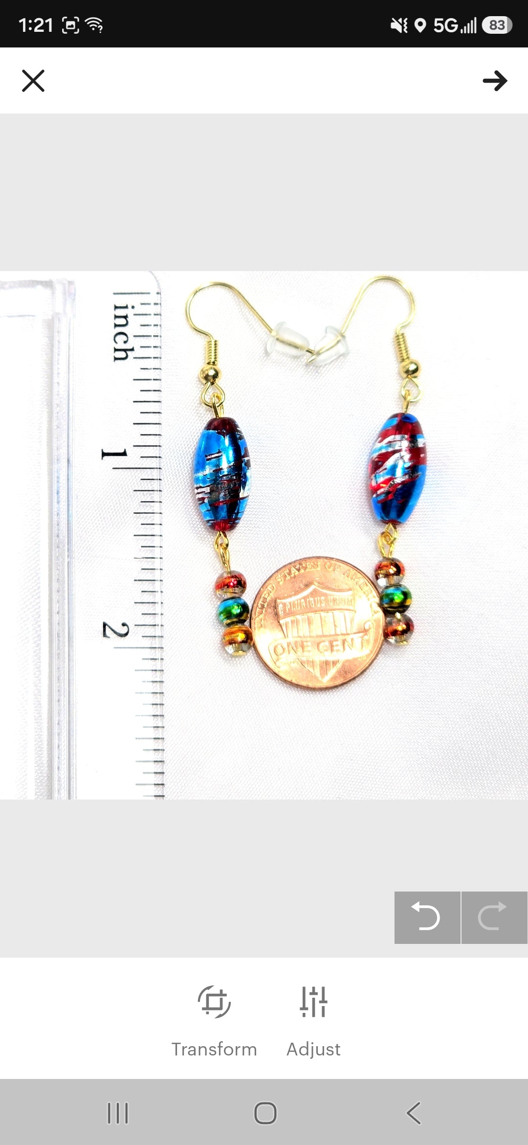 Multi-colored Blue Handpainted Murano Glass Drop Earrings with Gold Accents