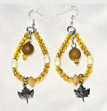 Handmade fall Nature Inspired Boho  Glass Amber Yellow  Beaded Teardrop Loop Dangle Earrings: Warm, Earthy Tone Color