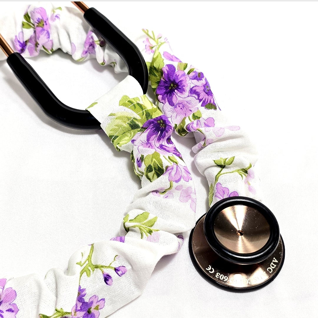 Handmade White with Purple Lavander Floral  Stethoscope Sleeve: Cotton Cover