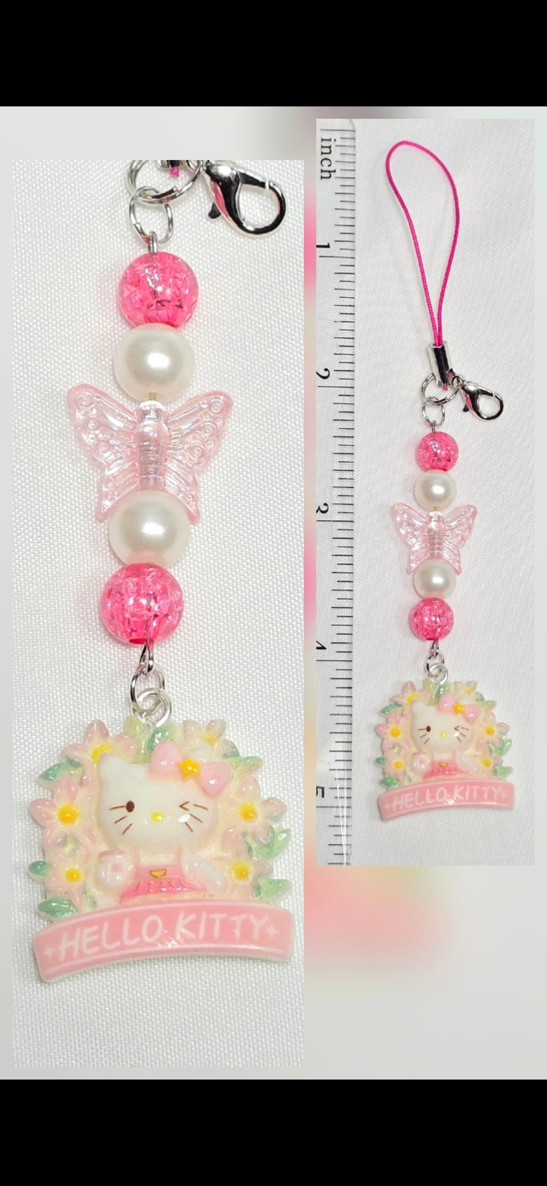 Whimsical Kawaii Hello Kitty Resin Pastel Cute Girly Giftable Keychain or Phone Bag Charm
