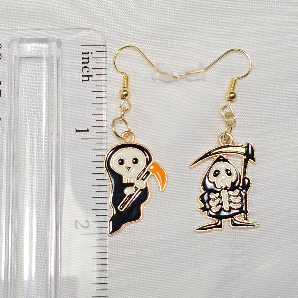 Mismatched  Halloween Skeleton Grim Reaper Dangling Earrings