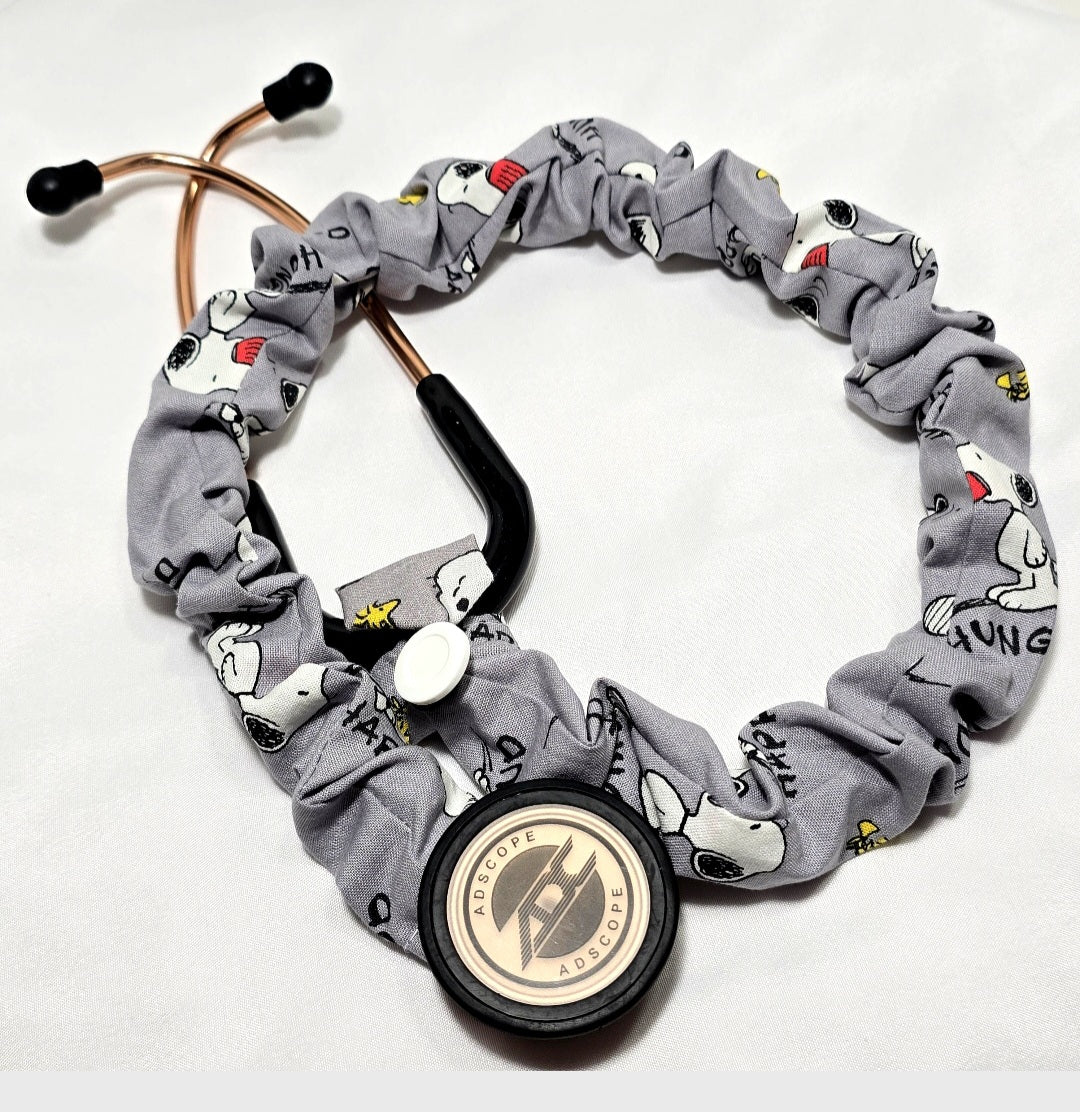 Handmade Gray Snoopy Peanuts Stethoscope Sleeve Cover- Cotton Accessory. Nurse's Doctor's RT'S gift