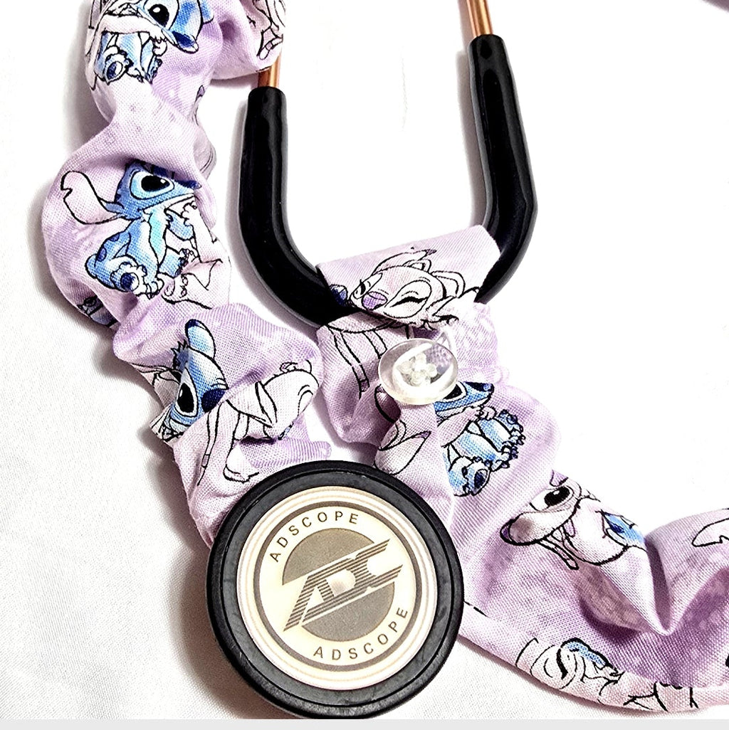 Handmade Pastel Lilac Lavander Stitch Print Stethoscope Cover - Cotton Accessory.  Gift for Nurses Doctors Students