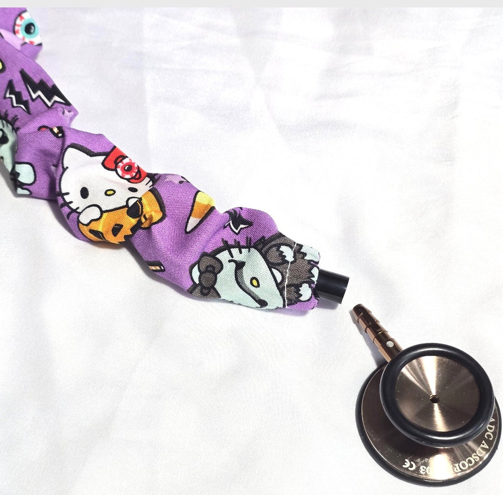 Handmade Purple Hello Kitty Halloween Stethoscope Sleeve Cover for Nurses Doctors and RTs: Washable Cotton Fun Cover