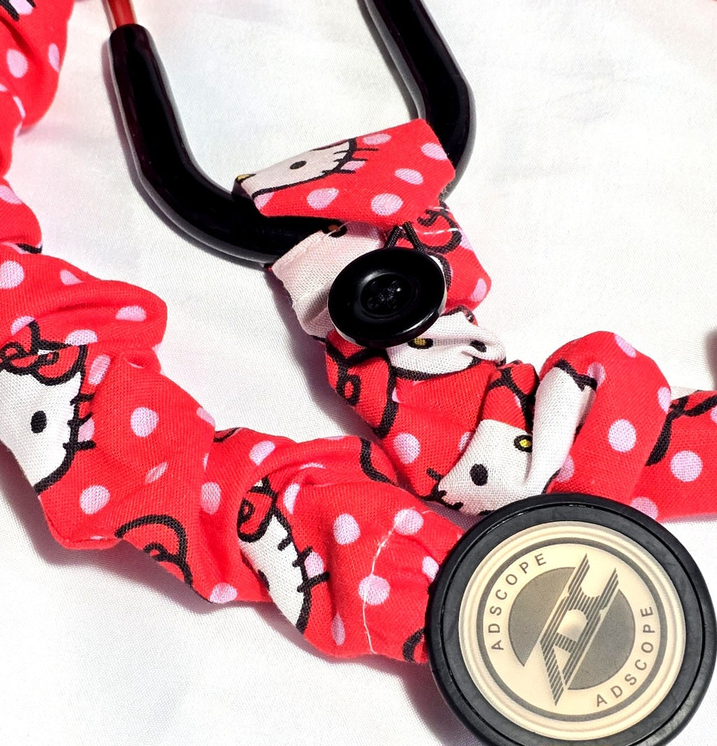 Handmade Red Cotton Hello Kitty Washable Stethoscope Sleeve Cover. Nurse's , Doctor's,  Rat's Gift Idea