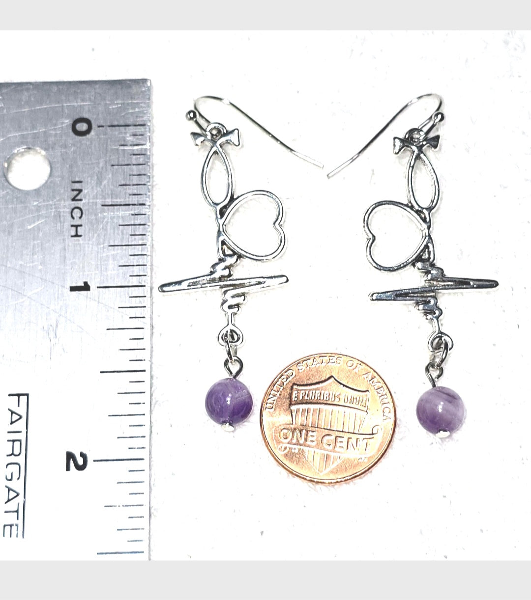 Nurse's Gift. Healthcare Professionals:  Amethyst Dangling Earrings. Heartbeat  EKG, Stethoscope
