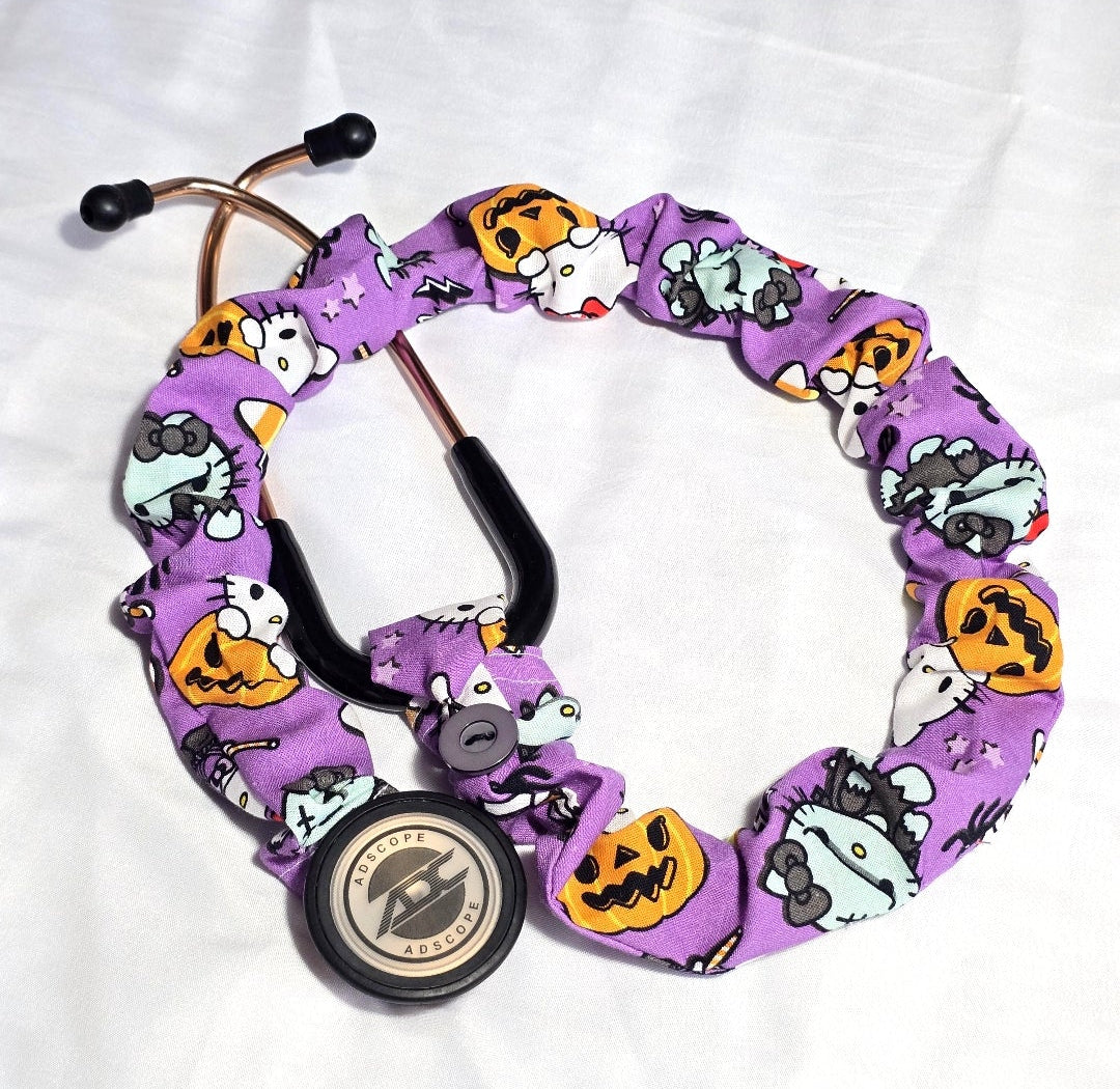 Handmade Purple Hello Kitty Halloween Stethoscope Sleeve Cover for Nurses Doctors and RTs: Washable Cotton Fun Cover