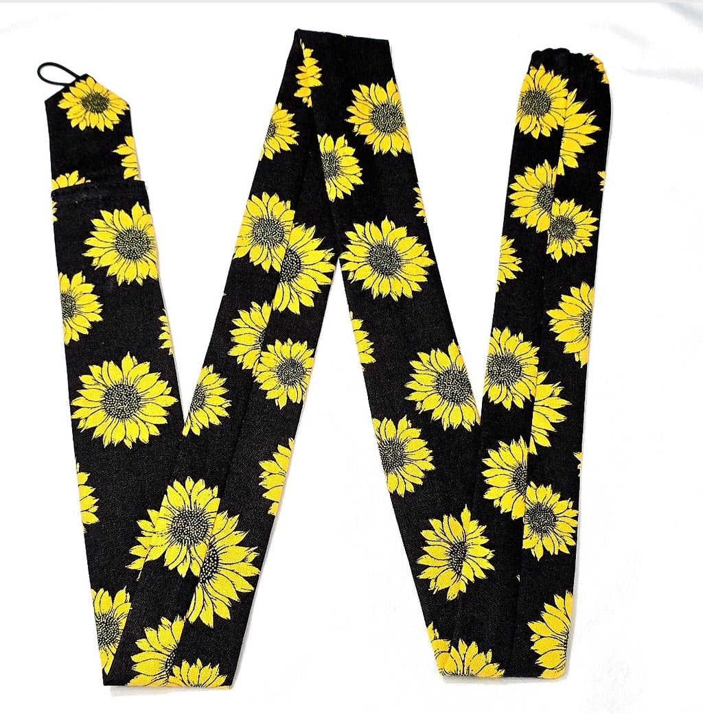 Sunflower Print Stethoscope Cover Scrunchie - Black & Yellow