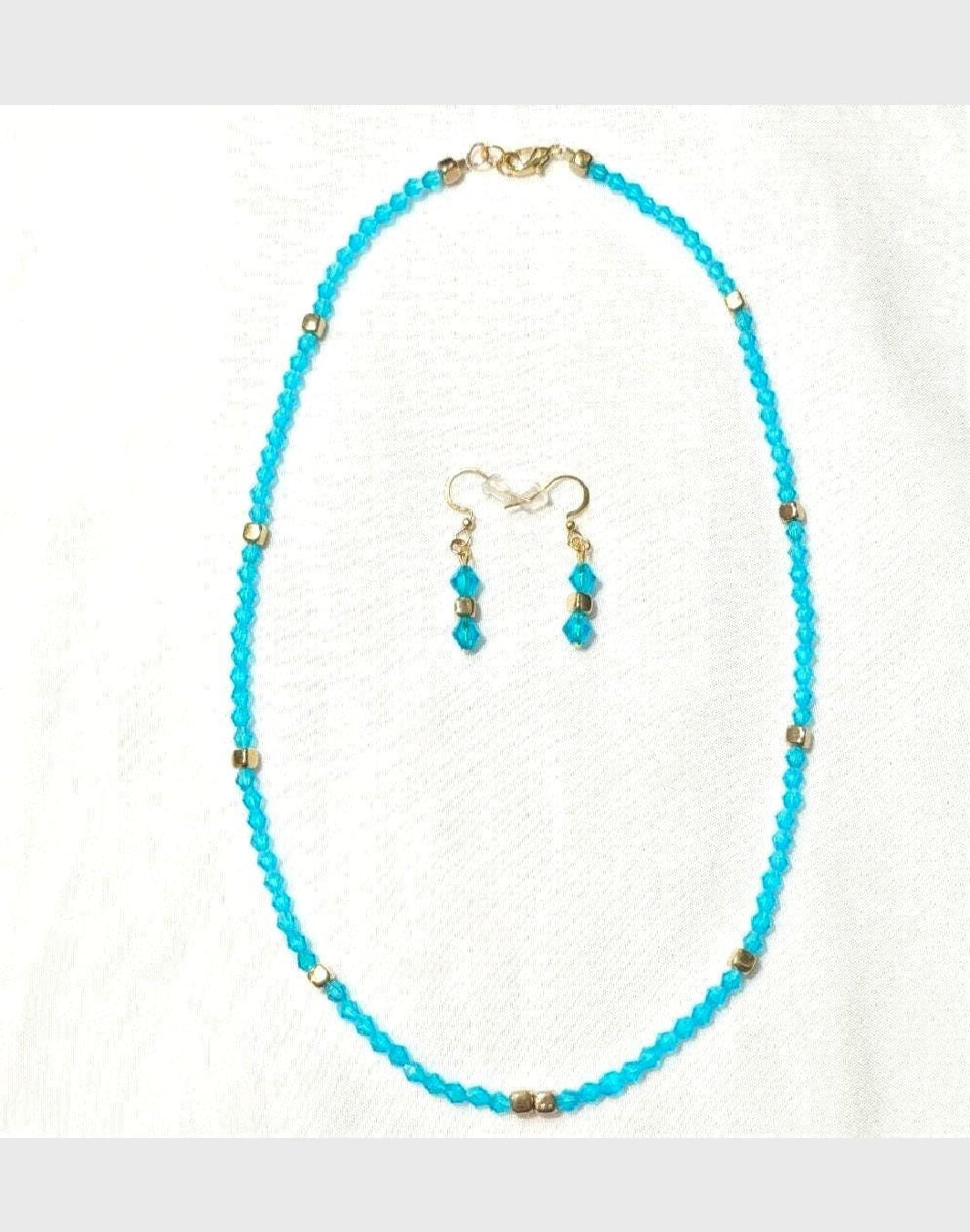 Aqua Blue Czech Crystal Glass Beads Dainty Simple Minimalist  Necklace Earrings Jewelry Set