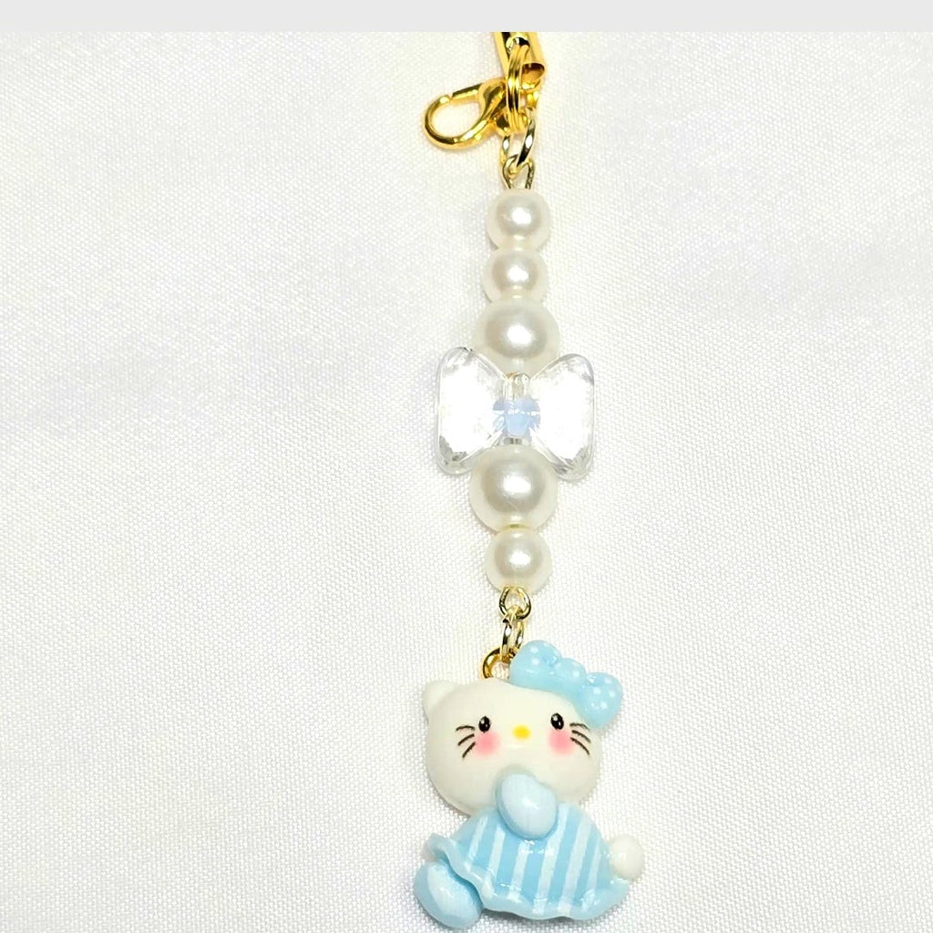 Whimsical Kawaii Hello Kitty Resin Pastel Blue Cute Girly Giftable Keychain or Phone Bag Charm