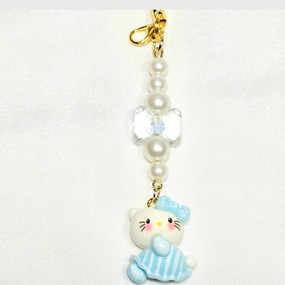 Whimsical Kawaii Hello Kitty Resin Pastel Blue Cute Girly Giftable Keychain or Phone Bag Charm