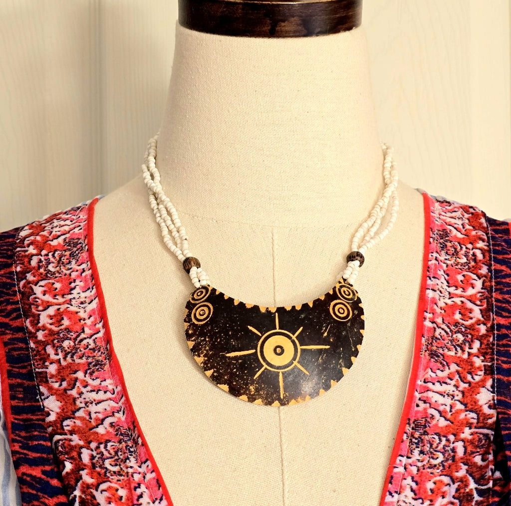 Natural Earthy Coastal Boho Beach Classic Statement Unique One of A Kind Shell Necklace