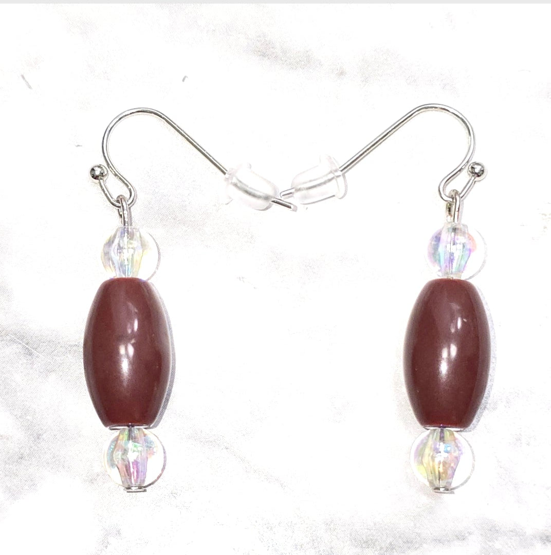 Football Acrylic Beaded Sporty Fasion Dangling Drop Earrings. Foitball player, fan, cheerleaders, mom