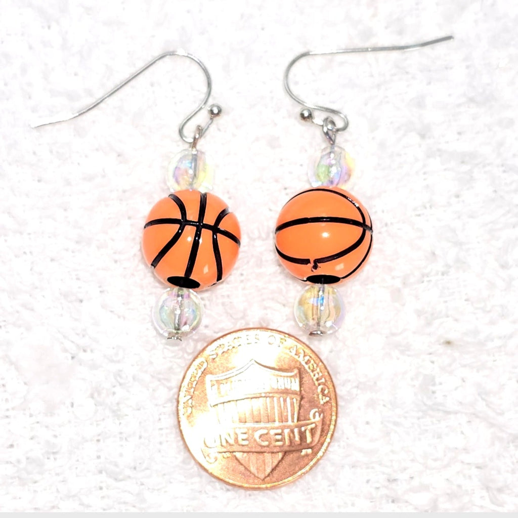 Basketball Acrylic Beaded Sporty Fahion Dangling Drop Earrings. Basketball player, fan, cheerleaders