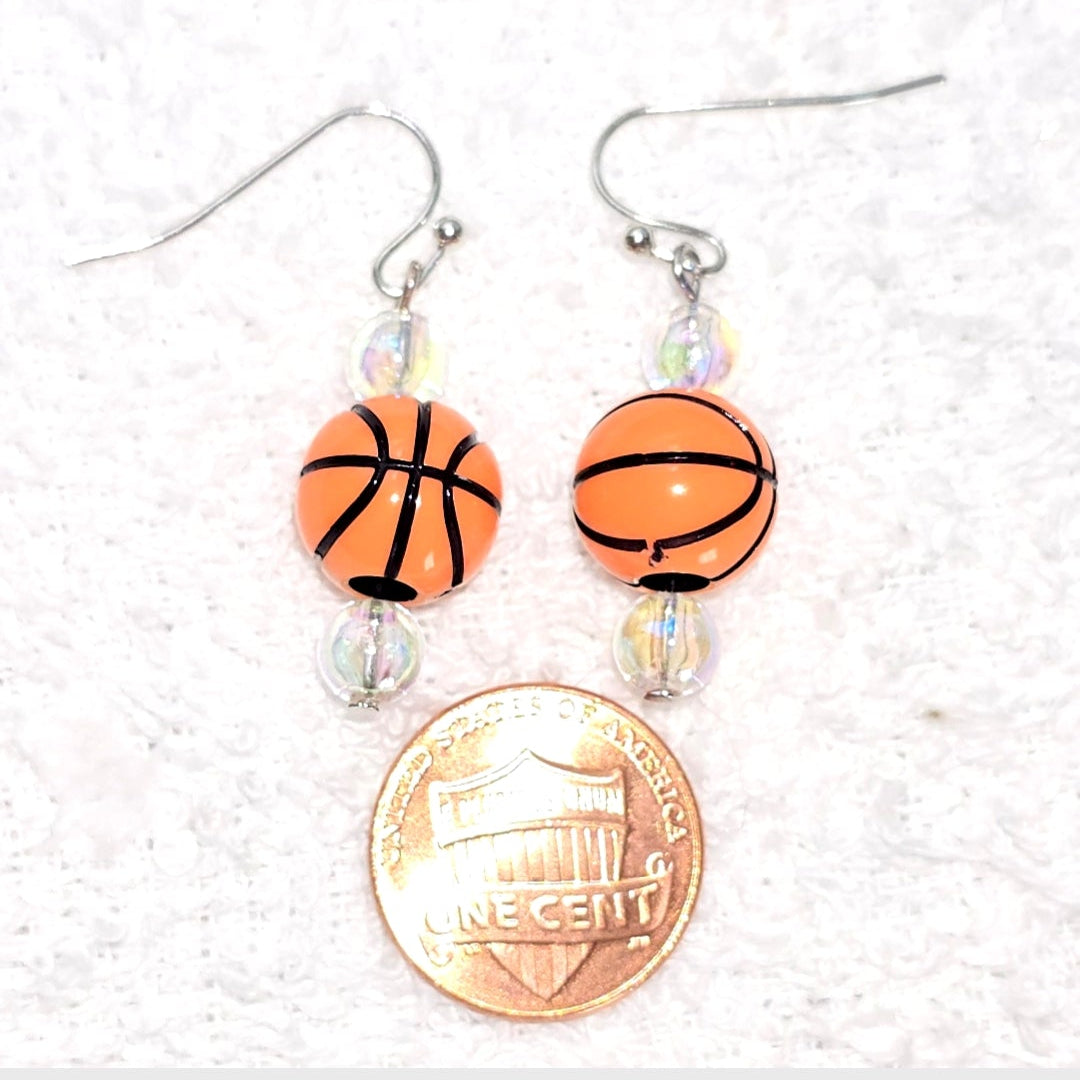 Basketball Acrylic Beaded Sporty Fahion Dangling Drop Earrings. Basketball player, fan, cheerleaders
