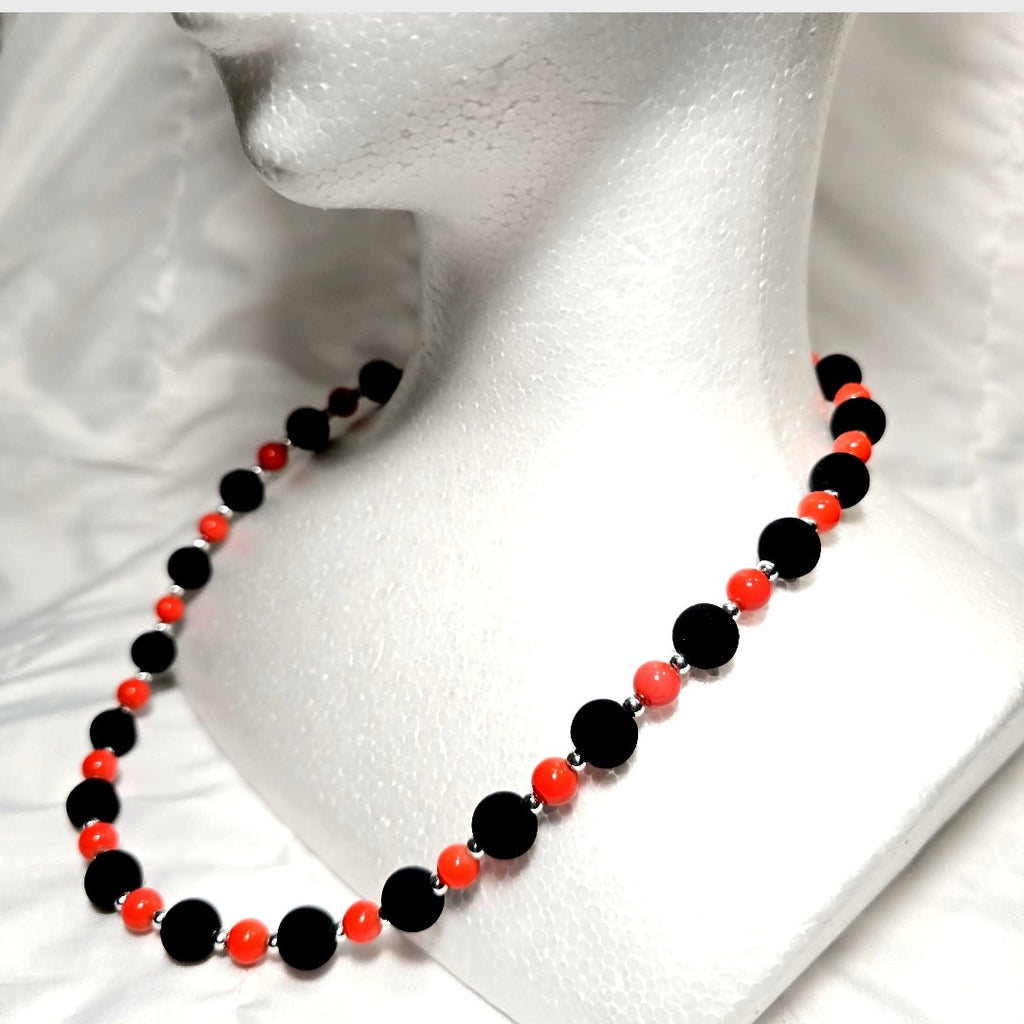 Black Opaque and orange glass beaded Retro Y2K Necklace