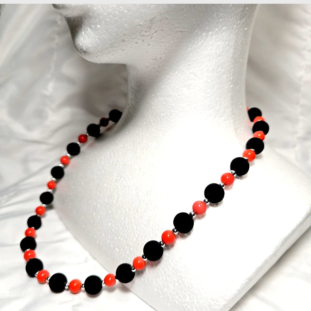 Black Opaque and orange glass beaded Retro Y2K Necklace