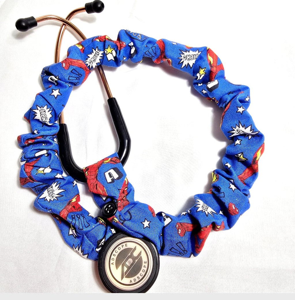 Handmade Blue Iron Man Superhero Stethoscope Cover: Fun Colorful Washable Cotton Unisex. Affirdable Gift Idea for Nurses, Doctors and RTs