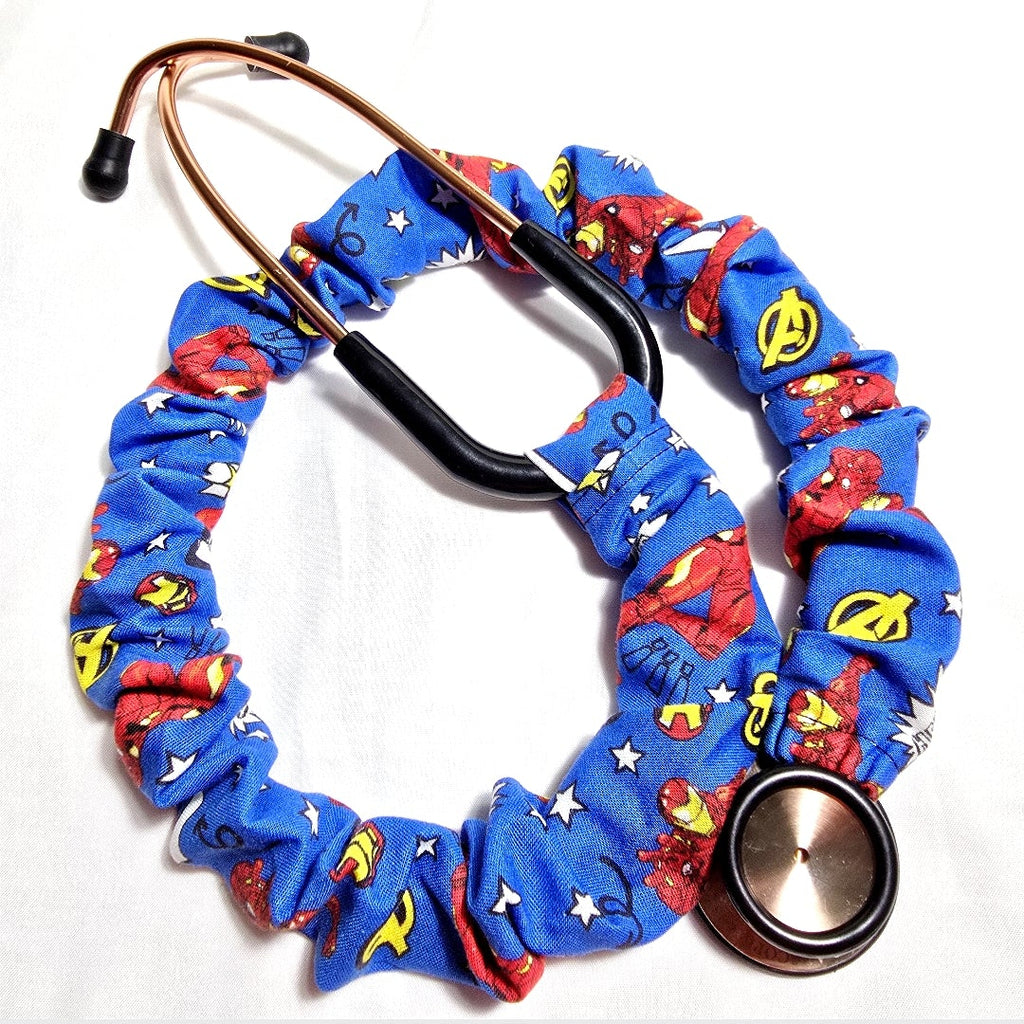 Handmade Blue Iron Man Superhero Stethoscope Cover: Fun Colorful Washable Cotton Unisex. Affirdable Gift Idea for Nurses, Doctors and RTs