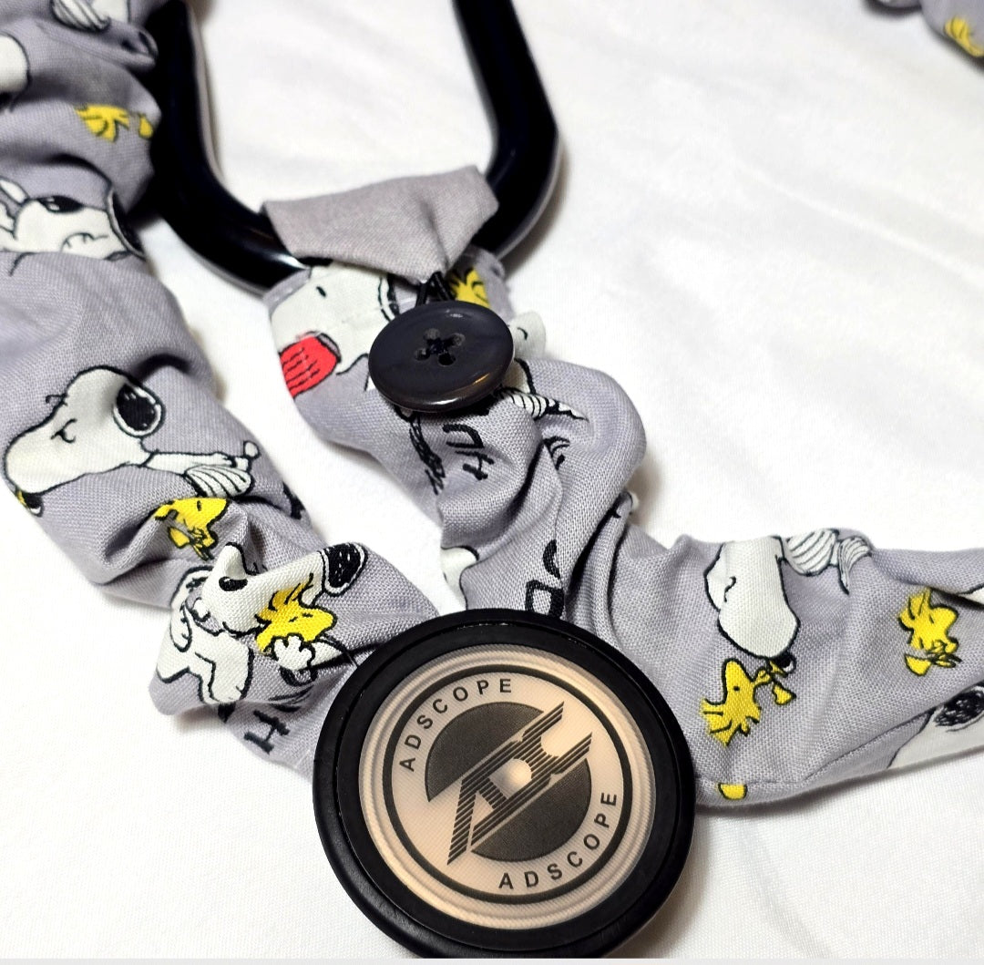 Handmade Gray Snoopy Peanuts Stethoscope Sleeve Cover- Cotton Accessory. Nurse's Doctor's RT'S gift