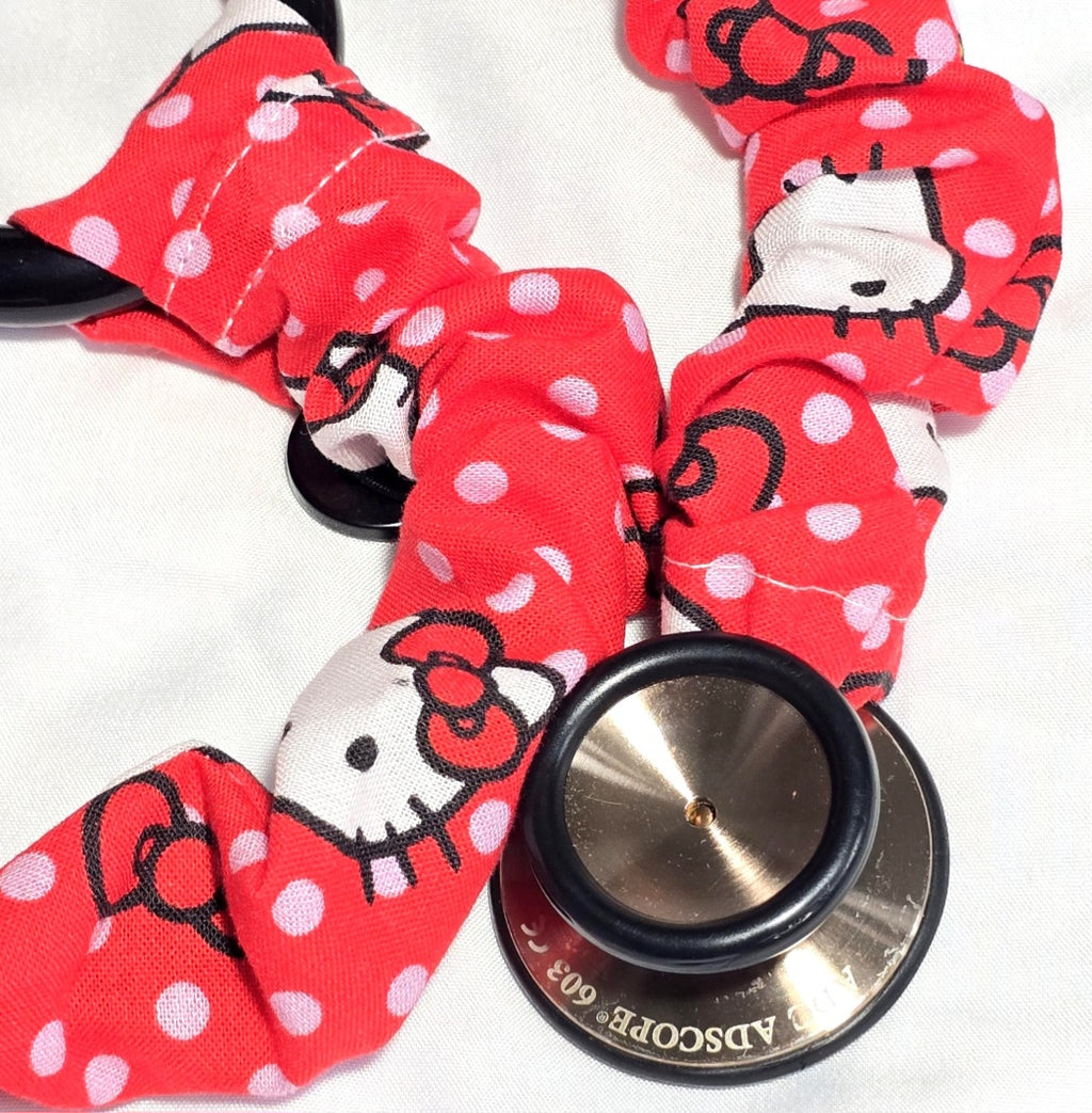 Handmade Red Cotton Hello Kitty Washable Stethoscope Sleeve Cover. Nurse's , Doctor's,  Rat's Gift Idea