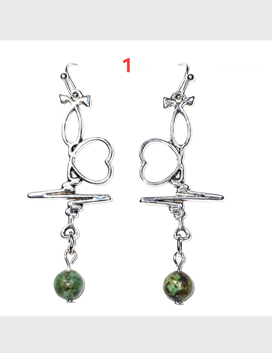 Heartbeat  EKG, Stethoscope Dangling Earrings with African Turquoise for Medical Professionals . Nurse's Gift Idea