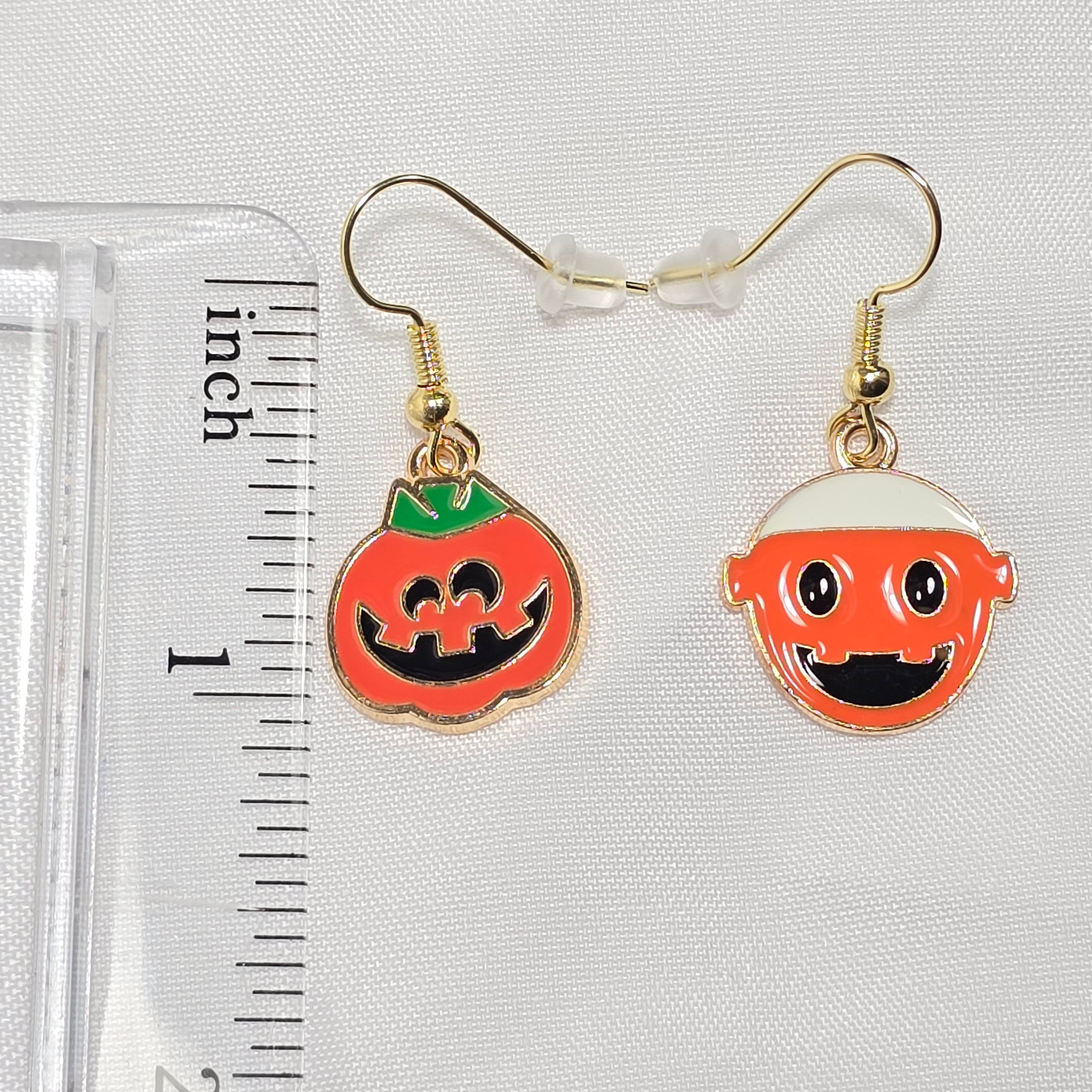 Mismatched Halloween Jack-O'- Lantern Whimsical  Drop Earrings