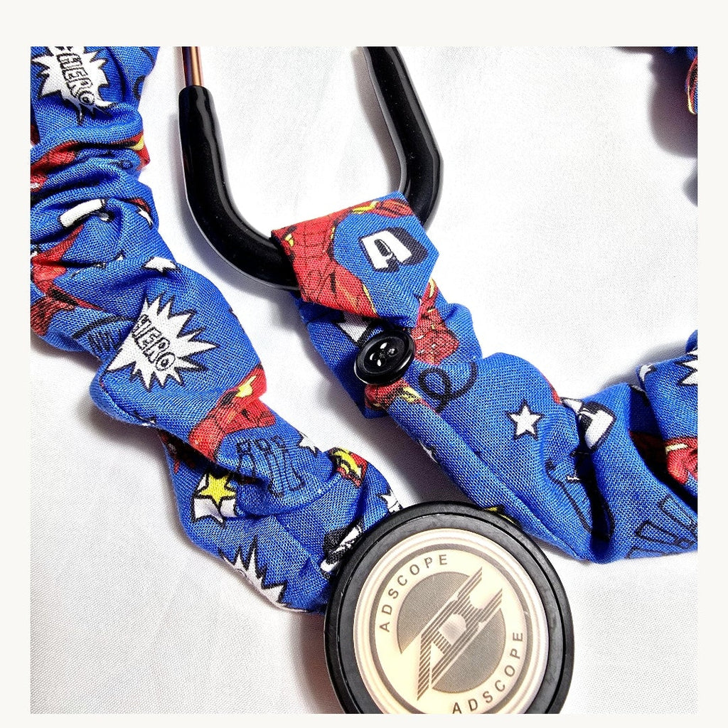 Handmade Blue Iron Man Superhero Stethoscope Cover: Fun Colorful Washable Cotton Unisex. Affirdable Gift Idea for Nurses, Doctors and RTs
