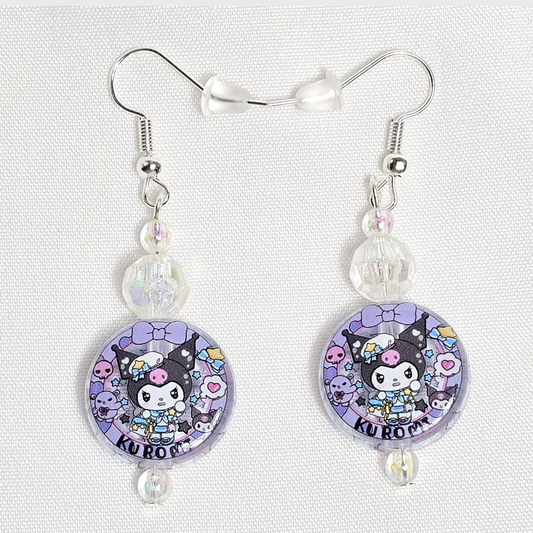Kuromi Acrylic Bead Dangle Earrings in Lavender
