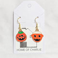 Mismatched Halloween Jack-O'- Lantern Whimsical  Drop Earrings