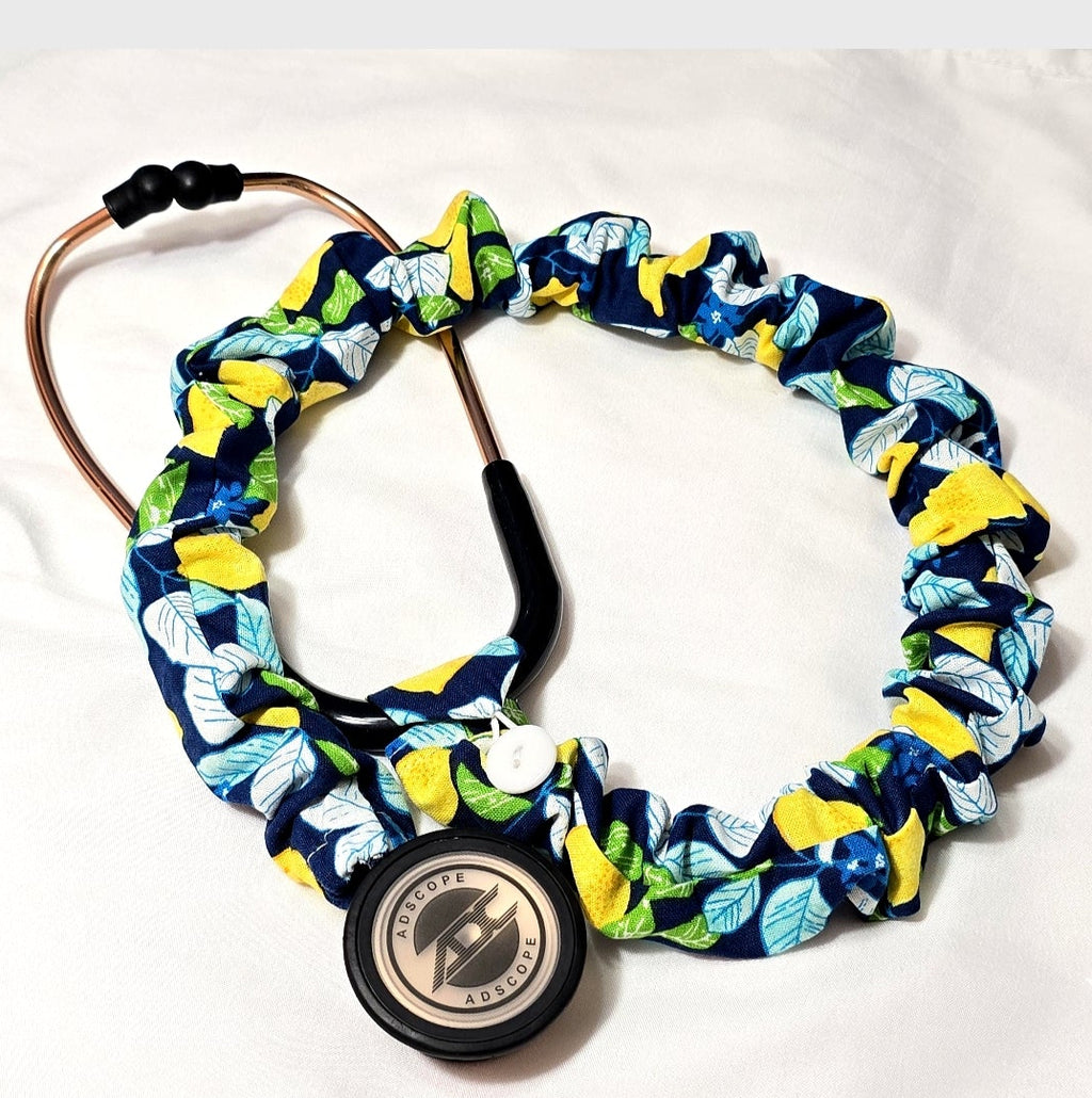 Handmade Blue Lemon Print  Stethoscope Sleeve: Washable Cotton Cover, Nurse's Doctor's RT'S gift