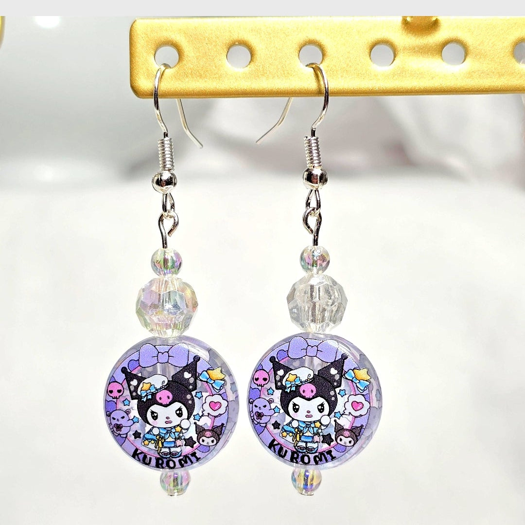 Kuromi Acrylic Bead Dangle Earrings in Lavender