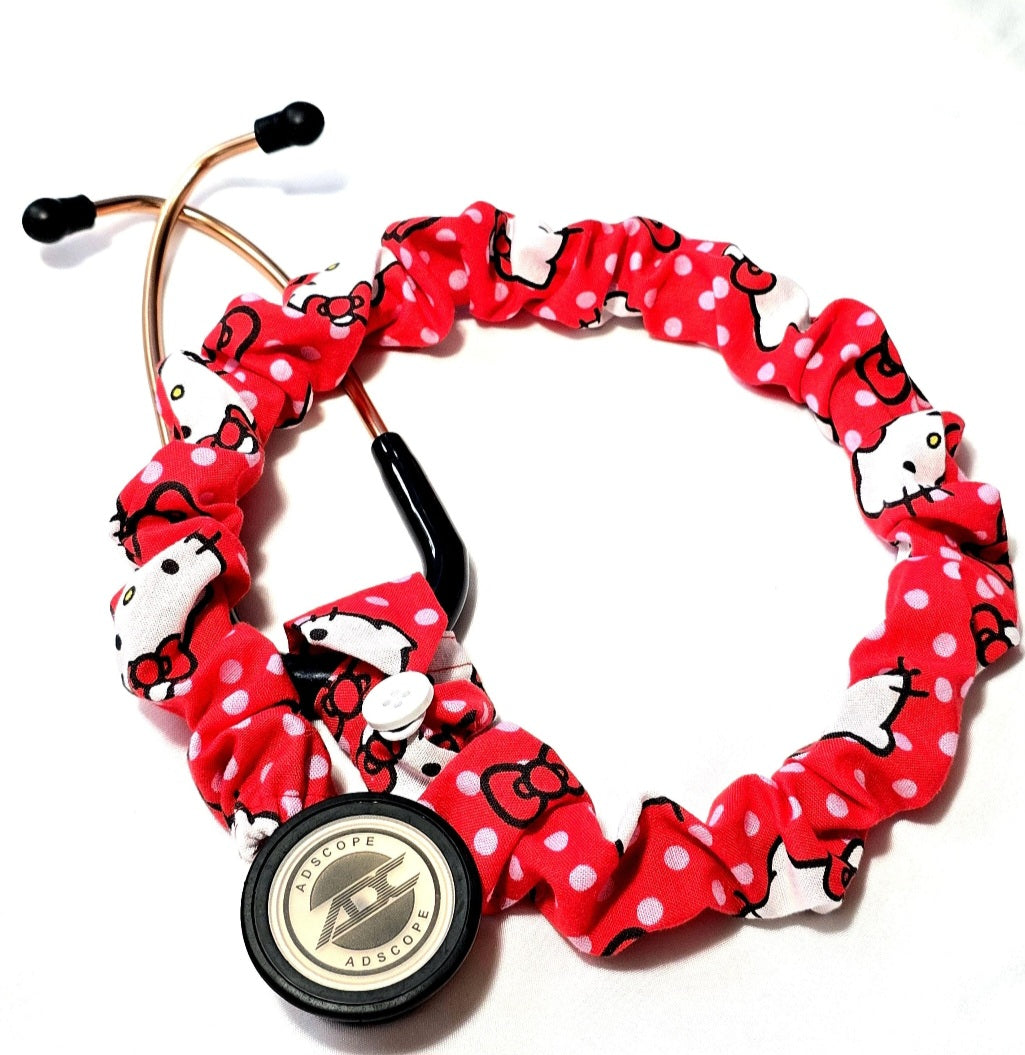 Handmade Red Cotton Hello Kitty Washable Stethoscope Sleeve Cover. Nurse's , Doctor's,  Rat's Gift Idea