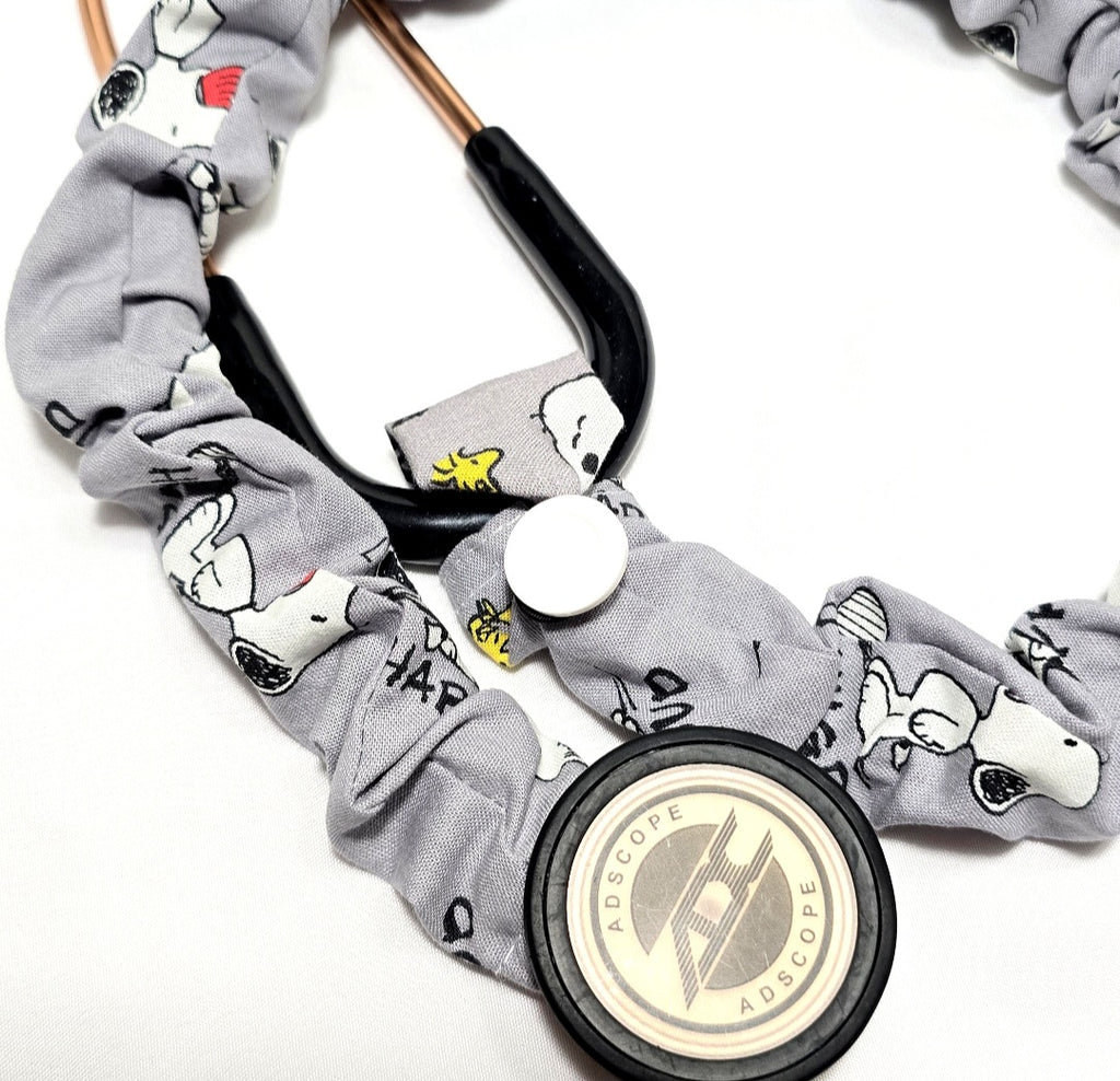 Handmade Gray Snoopy Peanuts Stethoscope Sleeve Cover- Cotton Accessory. Nurse's Doctor's RT'S gift