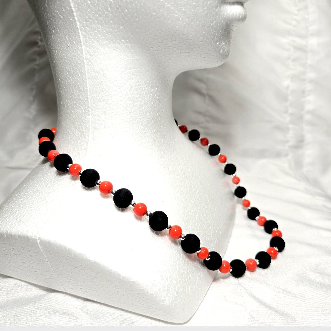 Black Opaque and orange glass beaded Retro Y2K Necklace