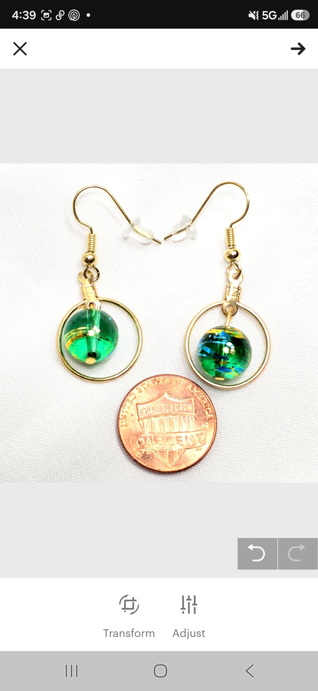 Handpainted Green Murano Glass Gold Hoop Drop Dangling Bohemian Artistic Earrings