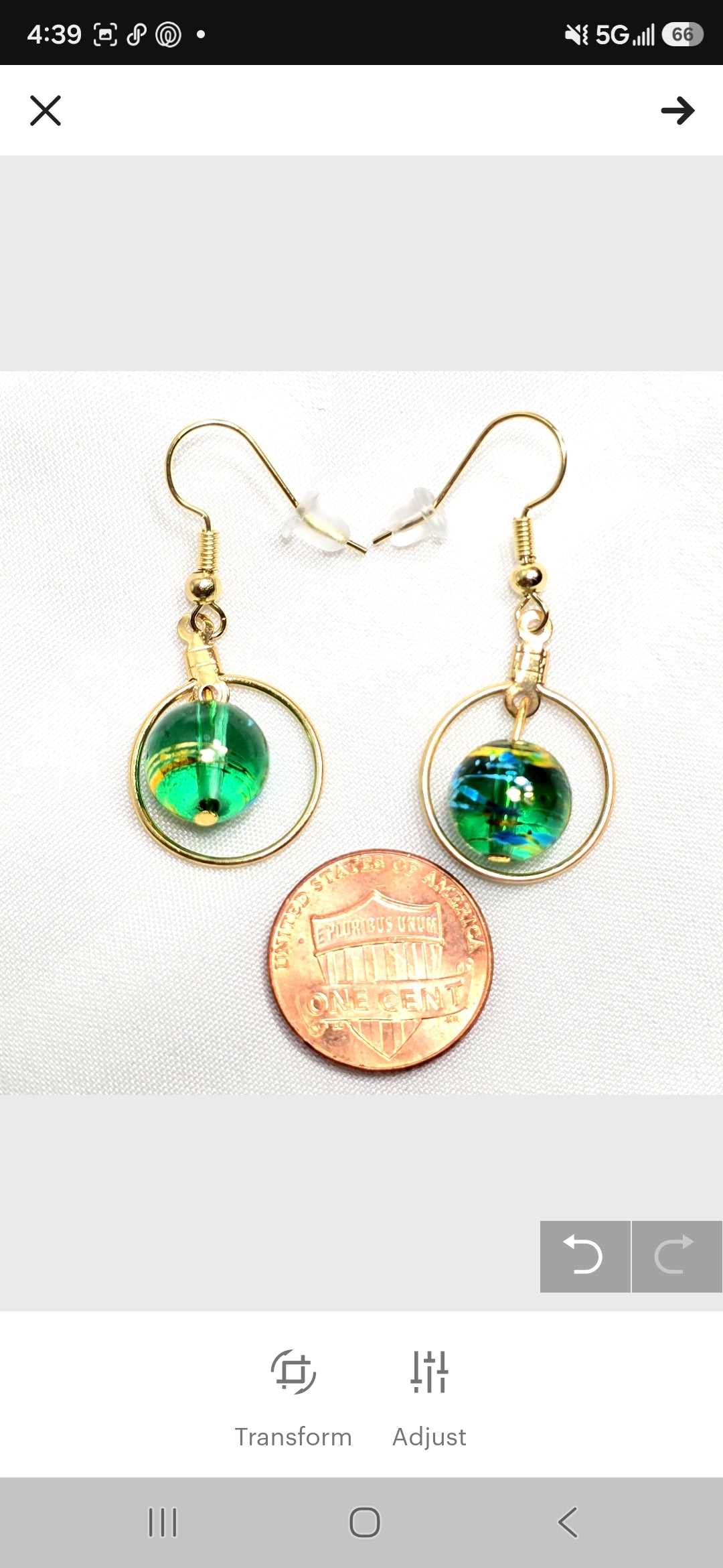 Handpainted Green Murano Glass Gold Hoop Drop Dangling Bohemian Artistic Earrings