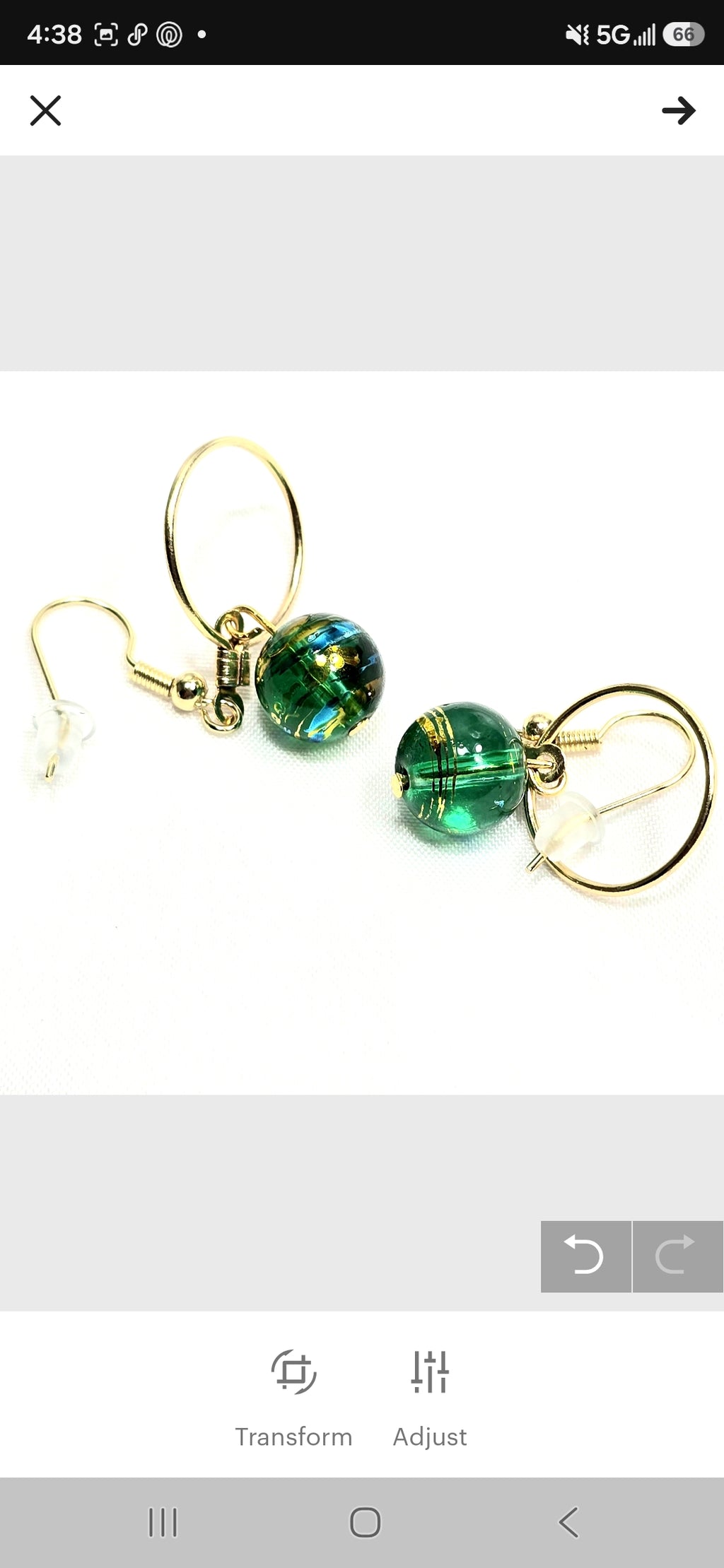 Handpainted Green Murano Glass Gold Hoop Drop Dangling Bohemian Artistic Earrings