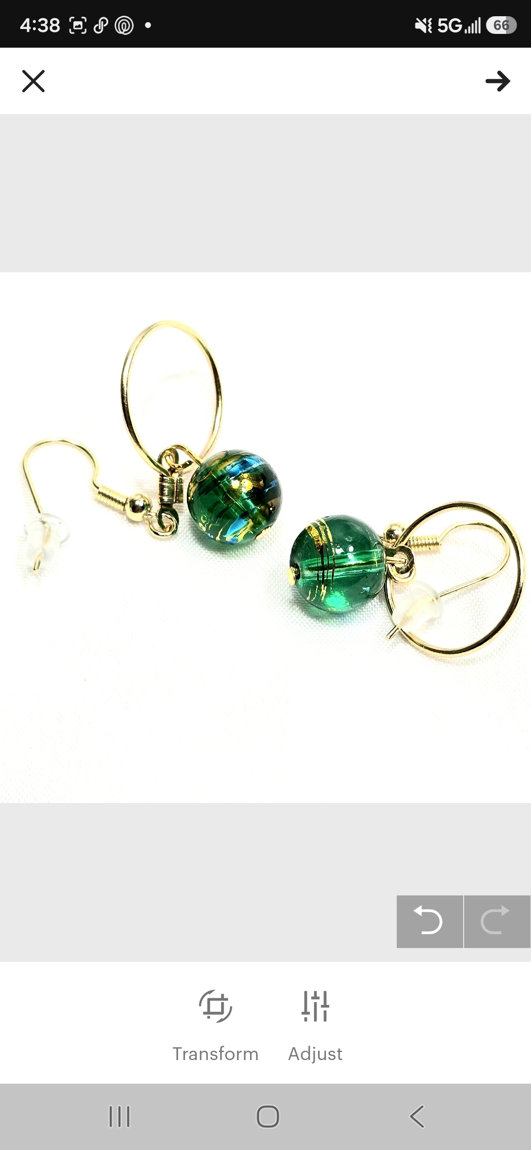 Handpainted Green Murano Glass Gold Hoop Drop Dangling Bohemian Artistic Earrings
