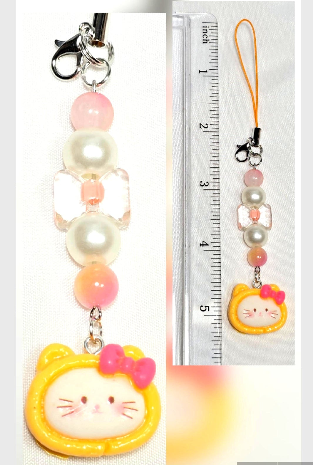 Whimsical Kawaii Hello Kitty Resin Pastel Yellow Cute Girly Giftable Keychain or Phone Bag Charm