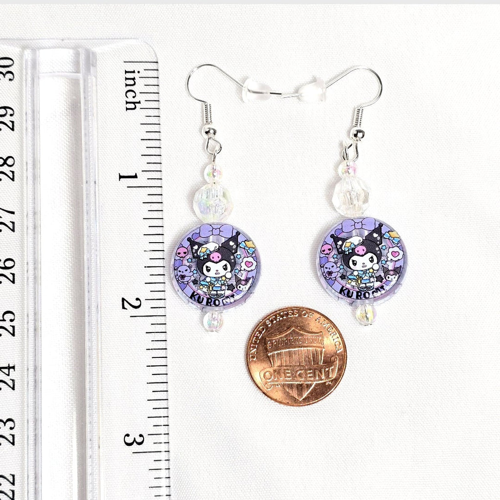 Kuromi Acrylic Bead Dangle Earrings in Lavender