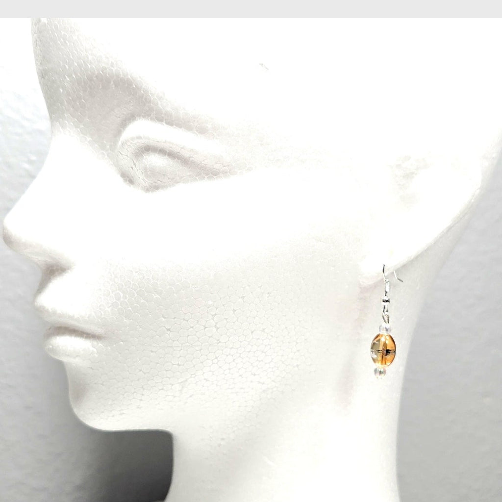 Handmade Handpainted Iridescent Amber Orange Murano Glass Drop Earrings